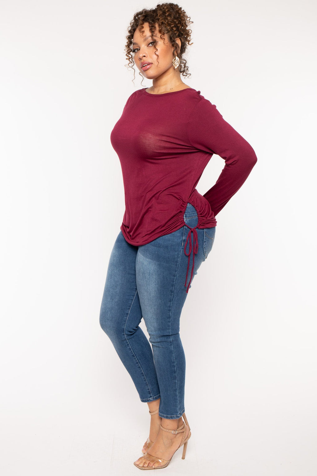 Plus Size  Annie Casual  Ruched Top - Burgundy