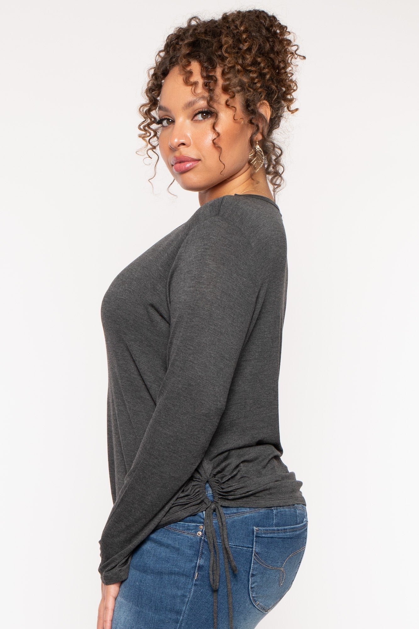 Plus Size  Annie Casual  Ruched Top - Charcoal