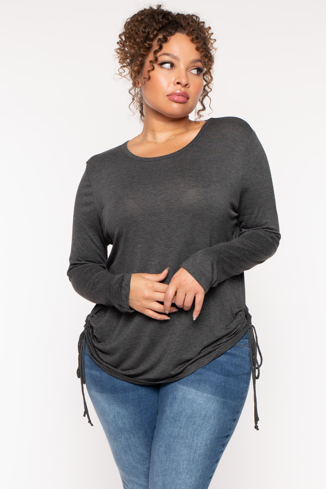 Plus Size  Annie Casual  Ruched Top - Charcoal