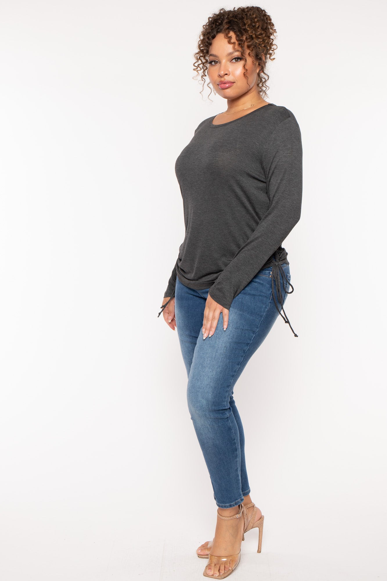 Plus Size  Annie Casual  Ruched Top - Charcoal