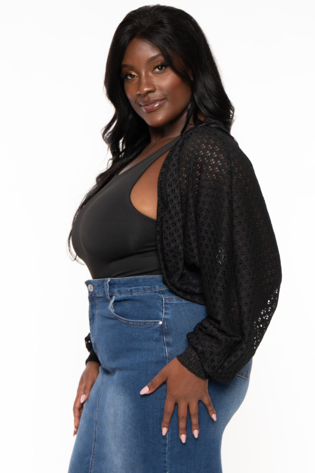 Plus Size Arcelia  Lace  Bolero -Black
