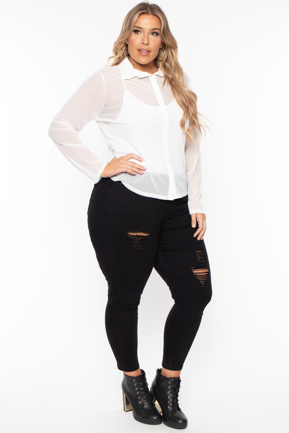 Plus Size Aria Mesh Blouse - White