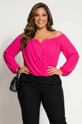 Plus Size Aryana Cross Over Top - Fuchsia