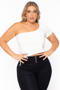 Plus Size Asymmetric Ribbed Crop Top  - Ivory