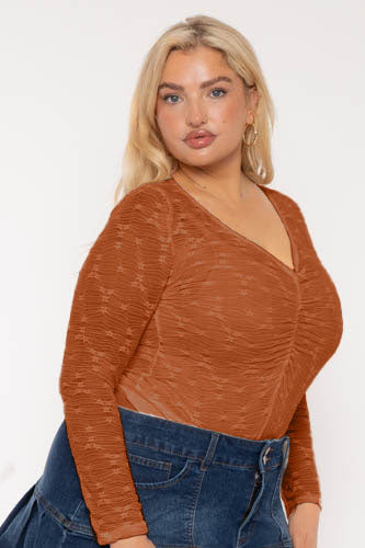 Plus Size Cairi  Lace Bodysuit - Rust