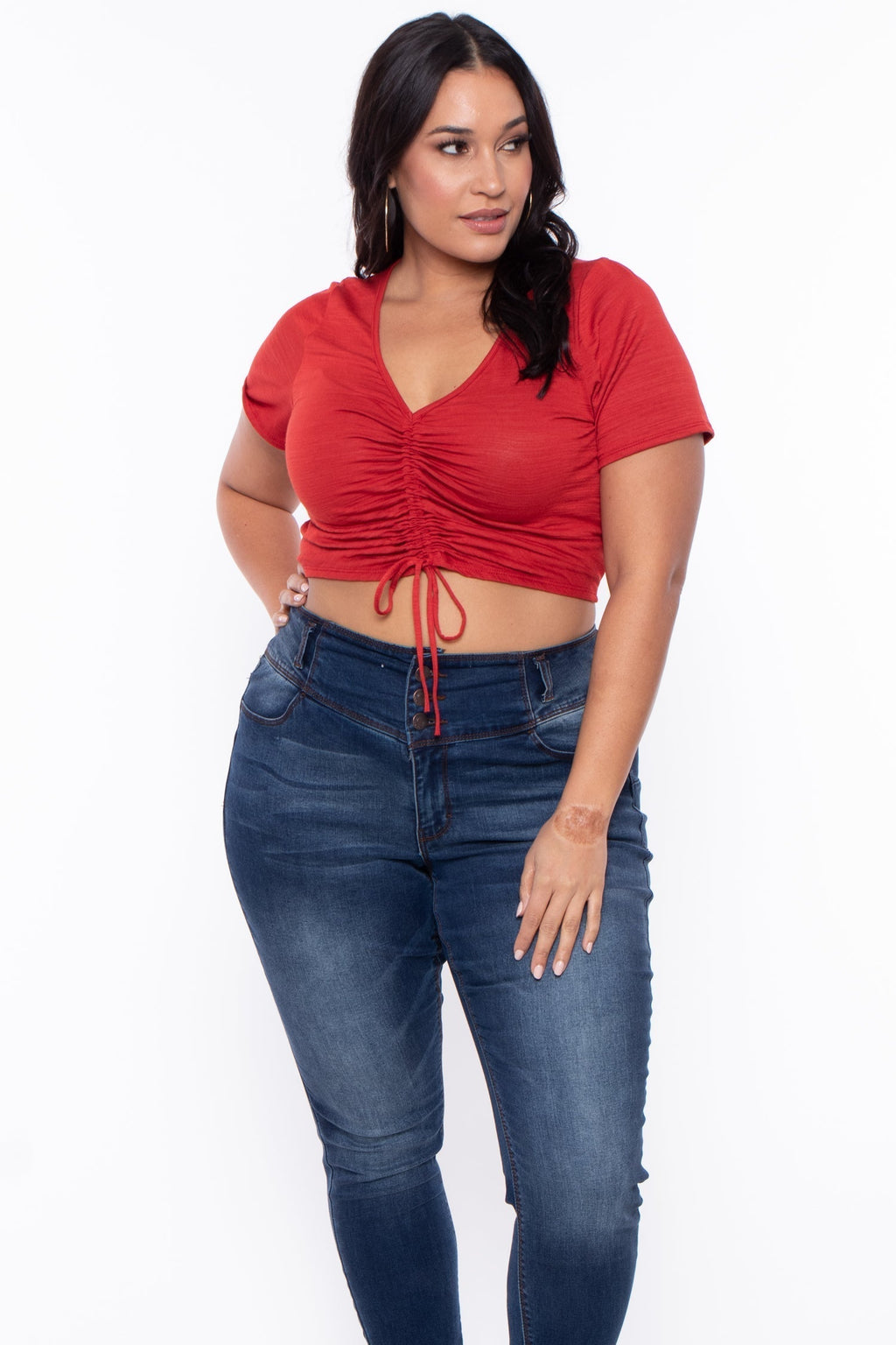 Plus Size Cali Ruched Crop Top  - Rust