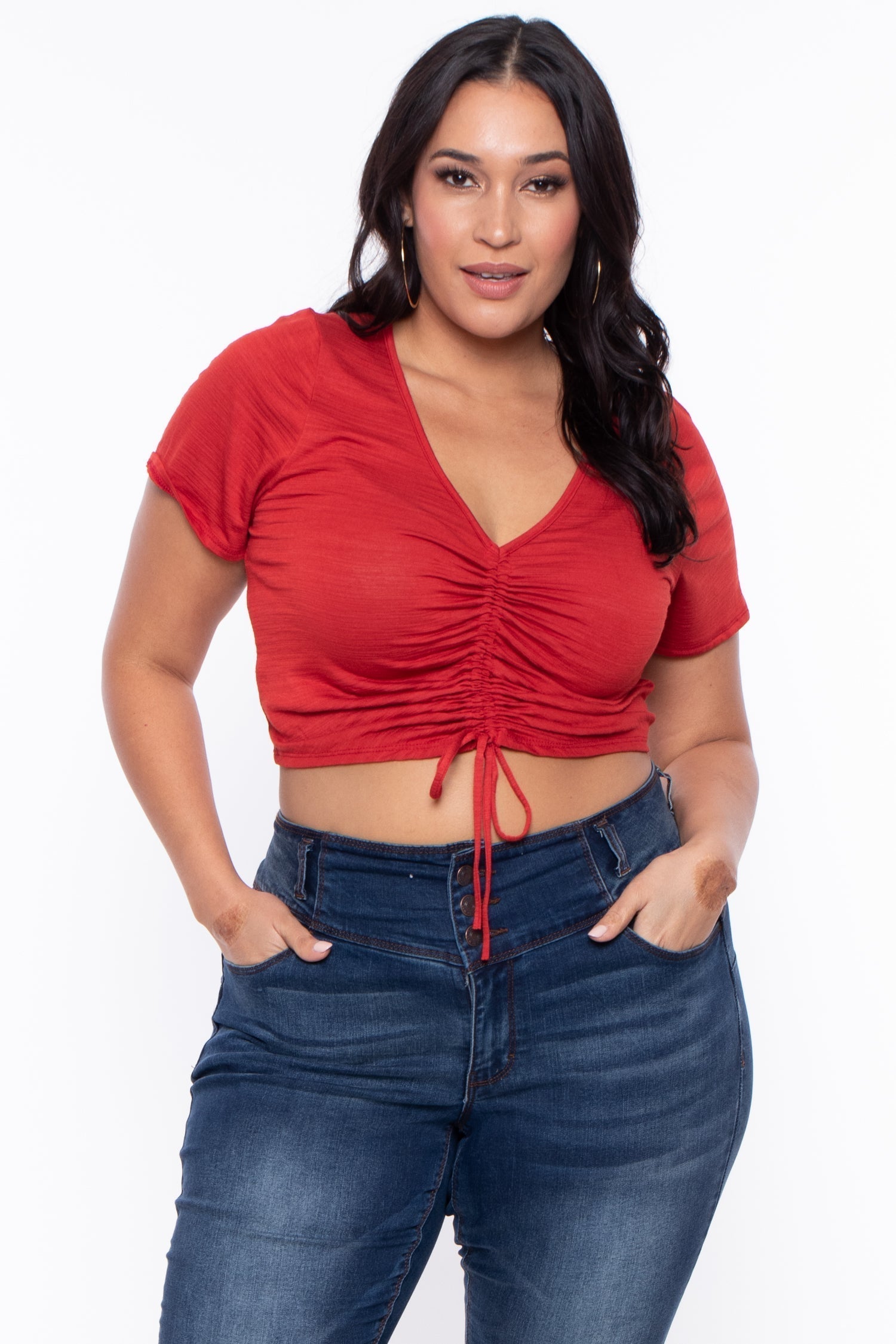 Plus Size Cali Ruched Crop Top  - Rust