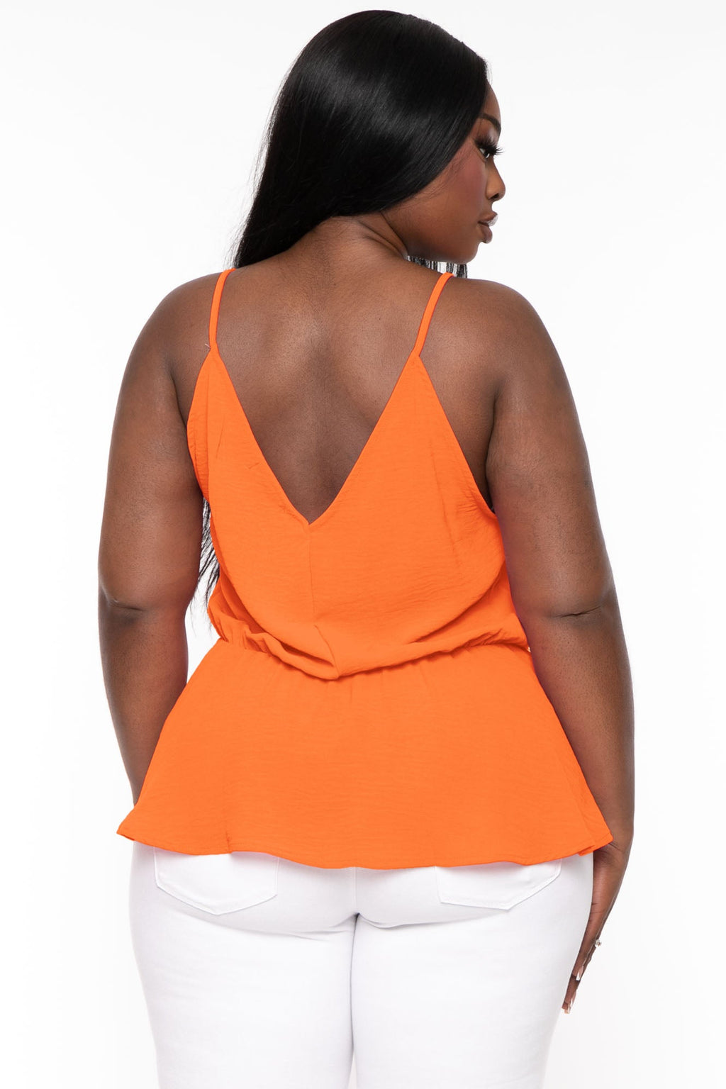 Plus Size  Cinch Tie Waist Cami Top- Orange