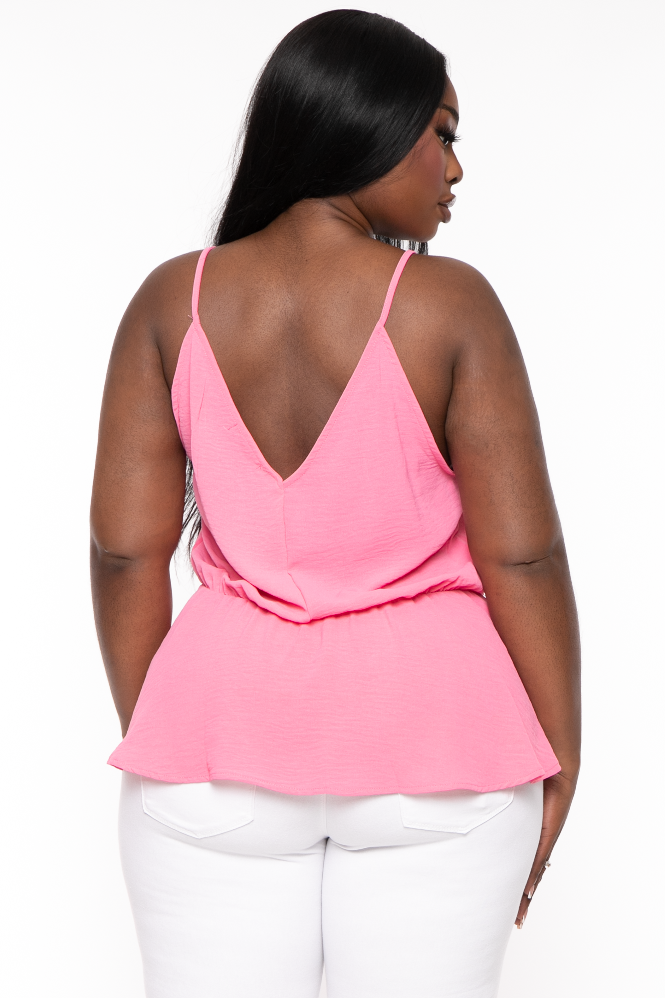 Plus Size  Cinch Tie Waist Cami Top- Pink