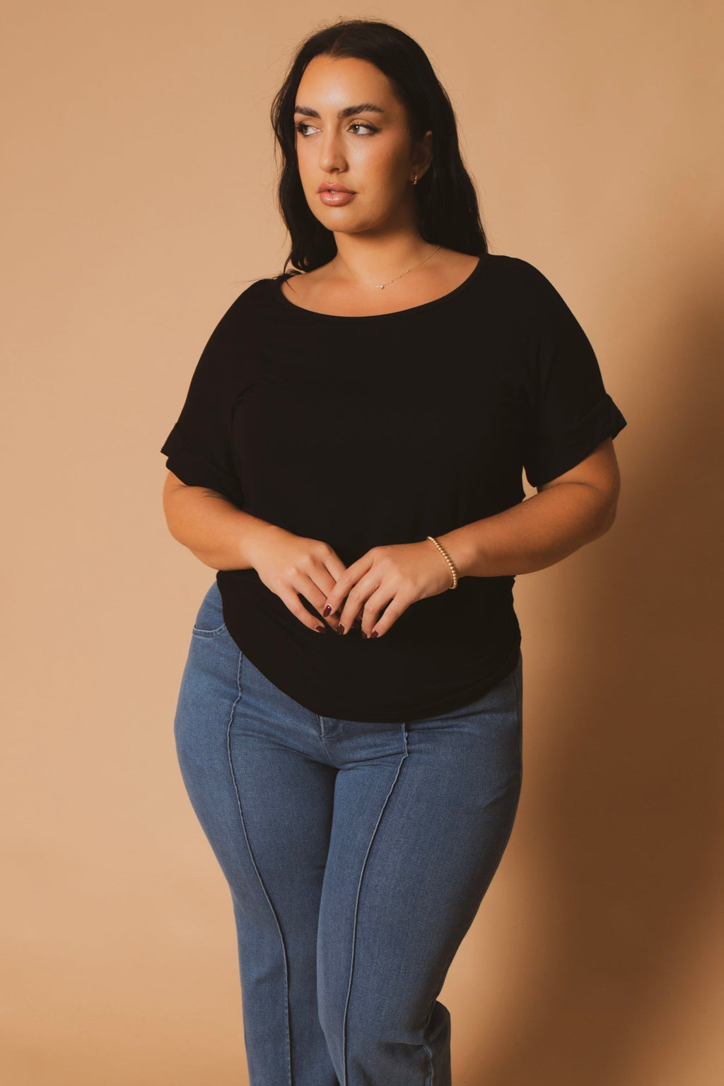 Plus Size Classic Scoop Neck Top - Black