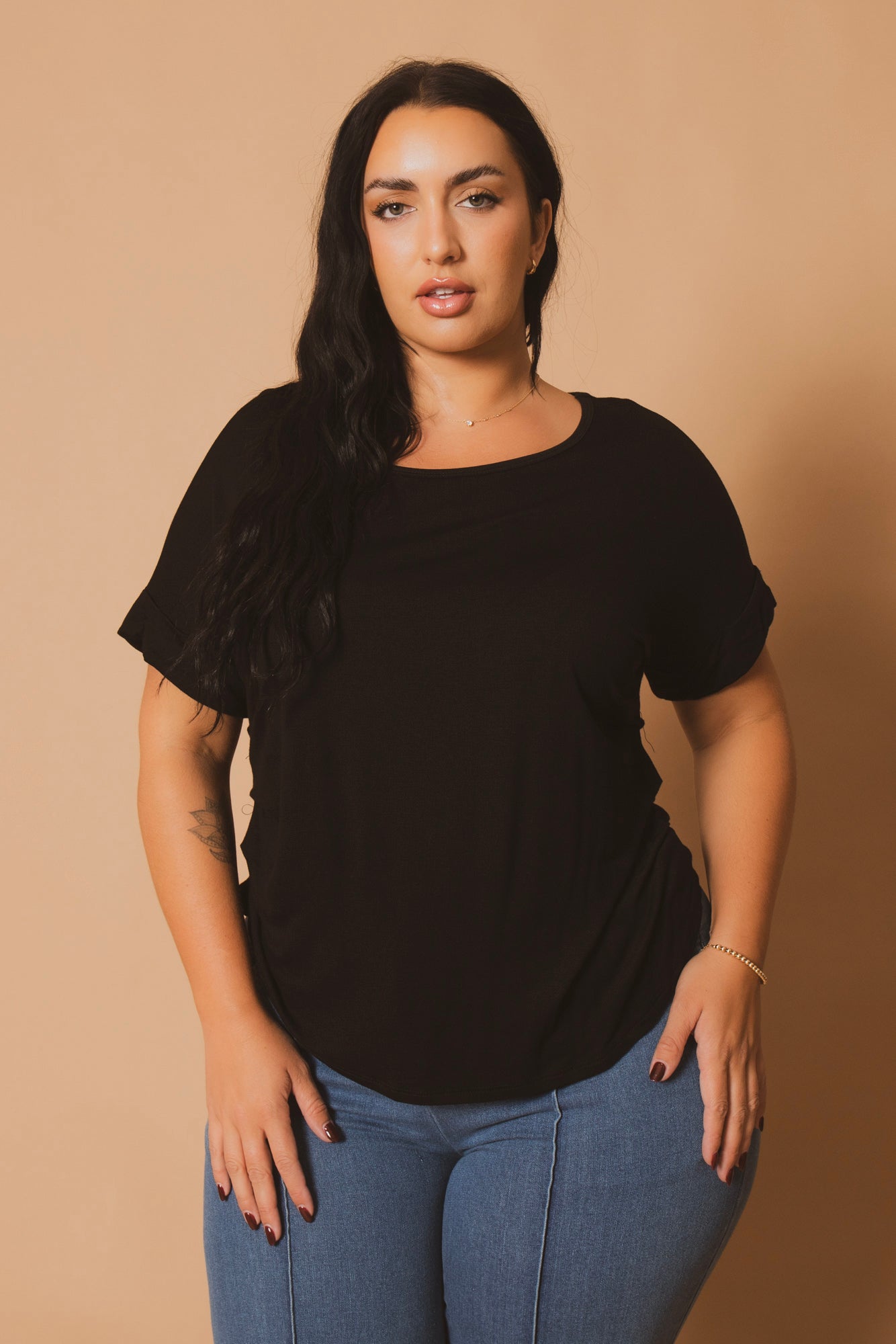 Plus Size Classic Scoop Neck Top - Black