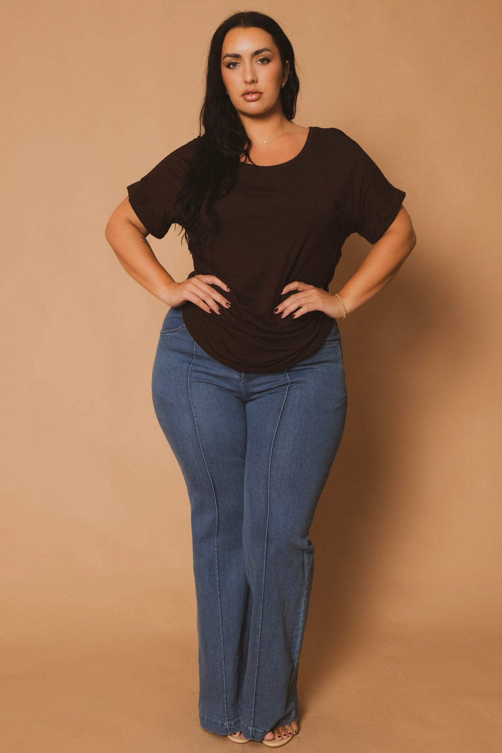 Plus Size Classic Scoop Neck Top - Brown