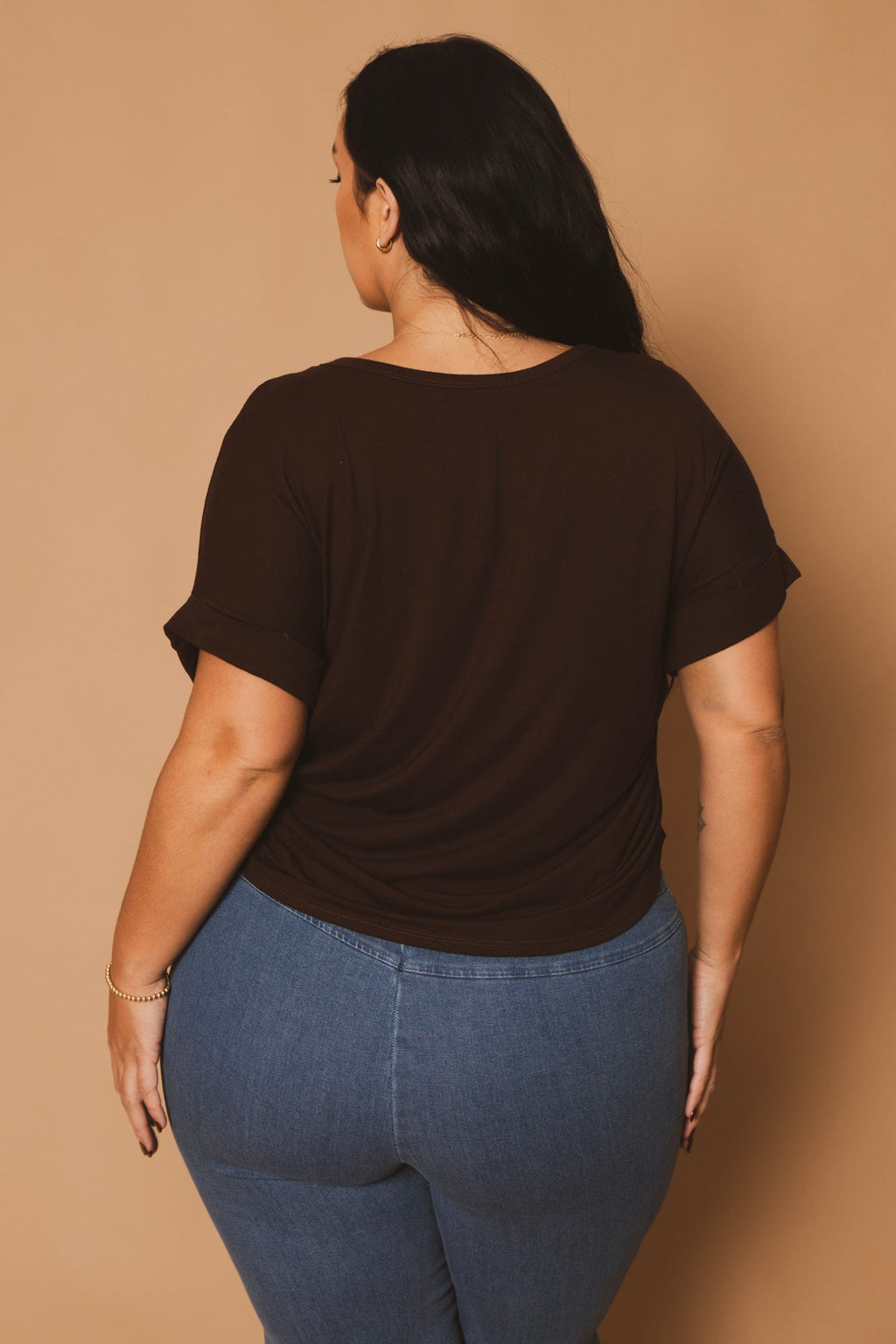 Plus Size Classic Scoop Neck Top - Brown