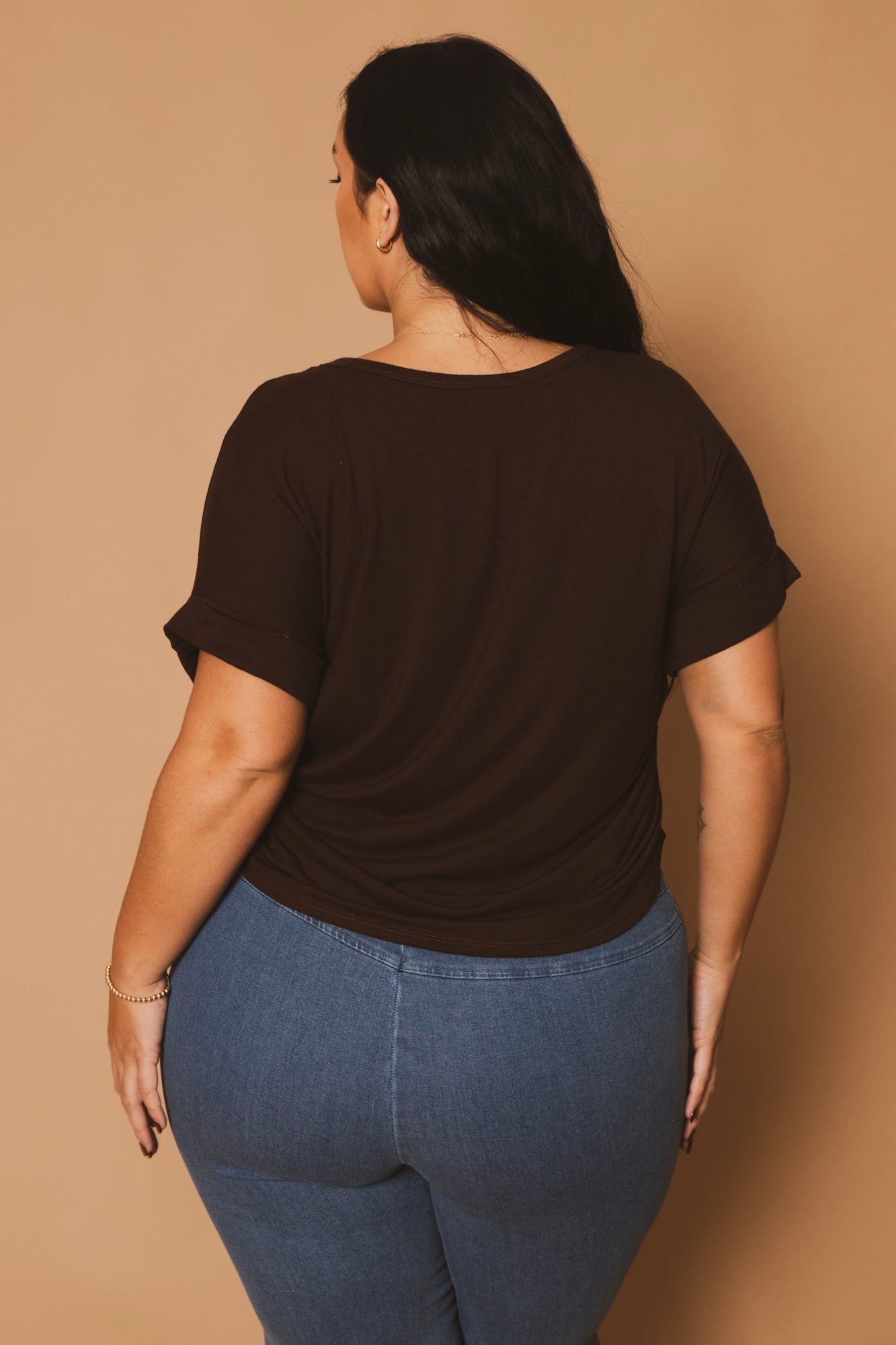 Plus Size Classic Scoop Neck Top - Brown