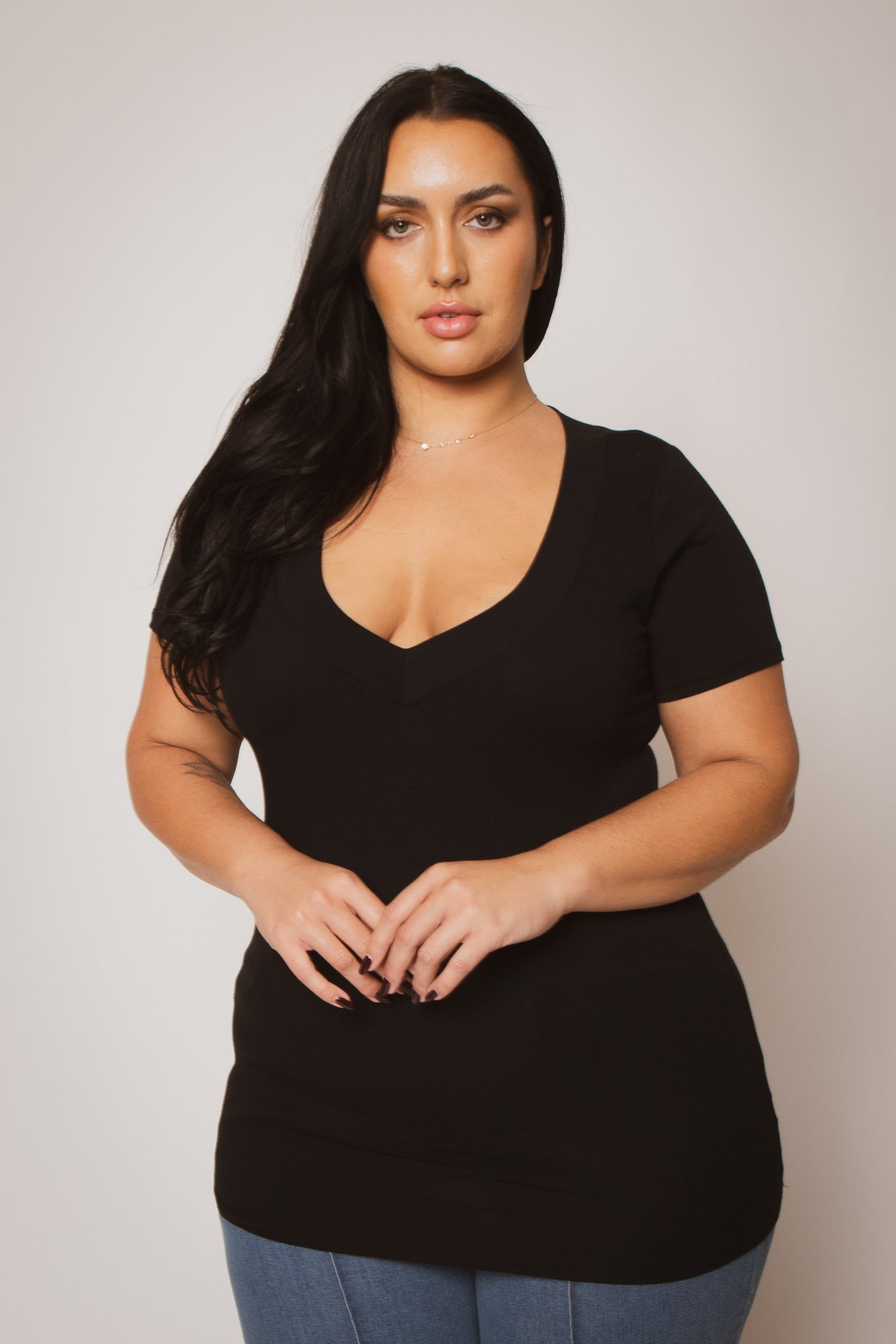 Plus Size Perfect V Tee - Black
