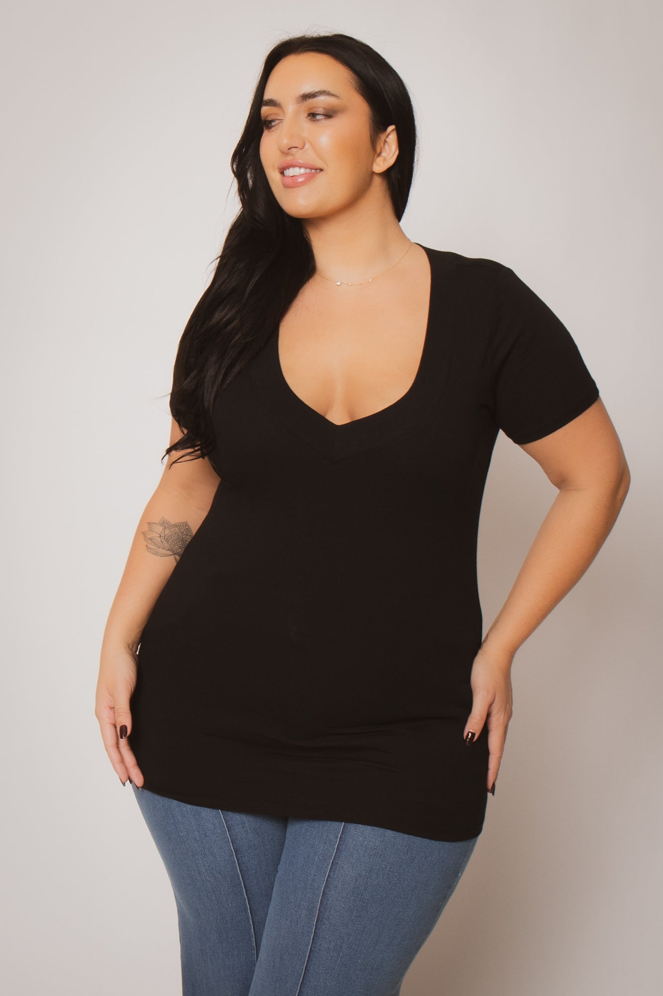 Plus Size Perfect V Tee - Black