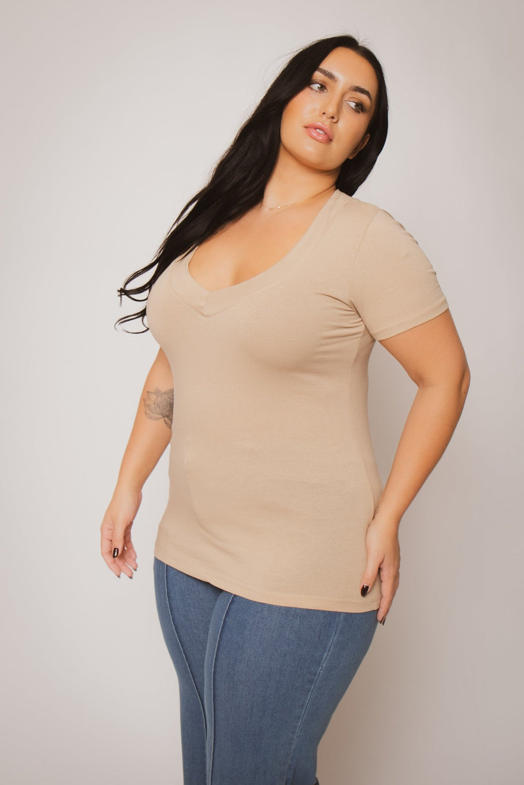 Plus Size Perfect V Tee - Taupe