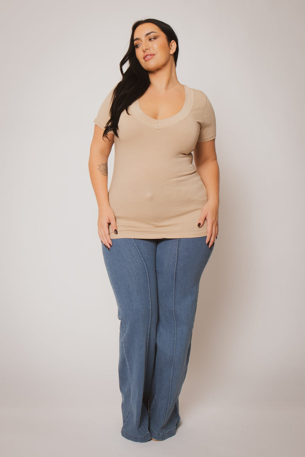 Plus Size Perfect V Tee - Taupe
