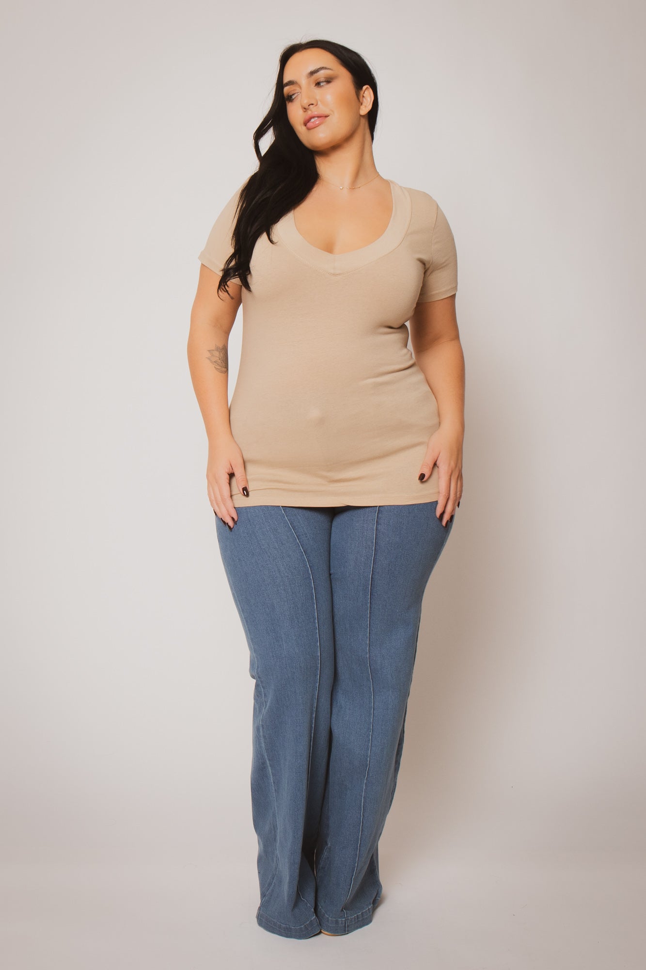 Plus Size Perfect V Tee - Taupe