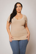 Plus Size Perfect V Tee - Taupe