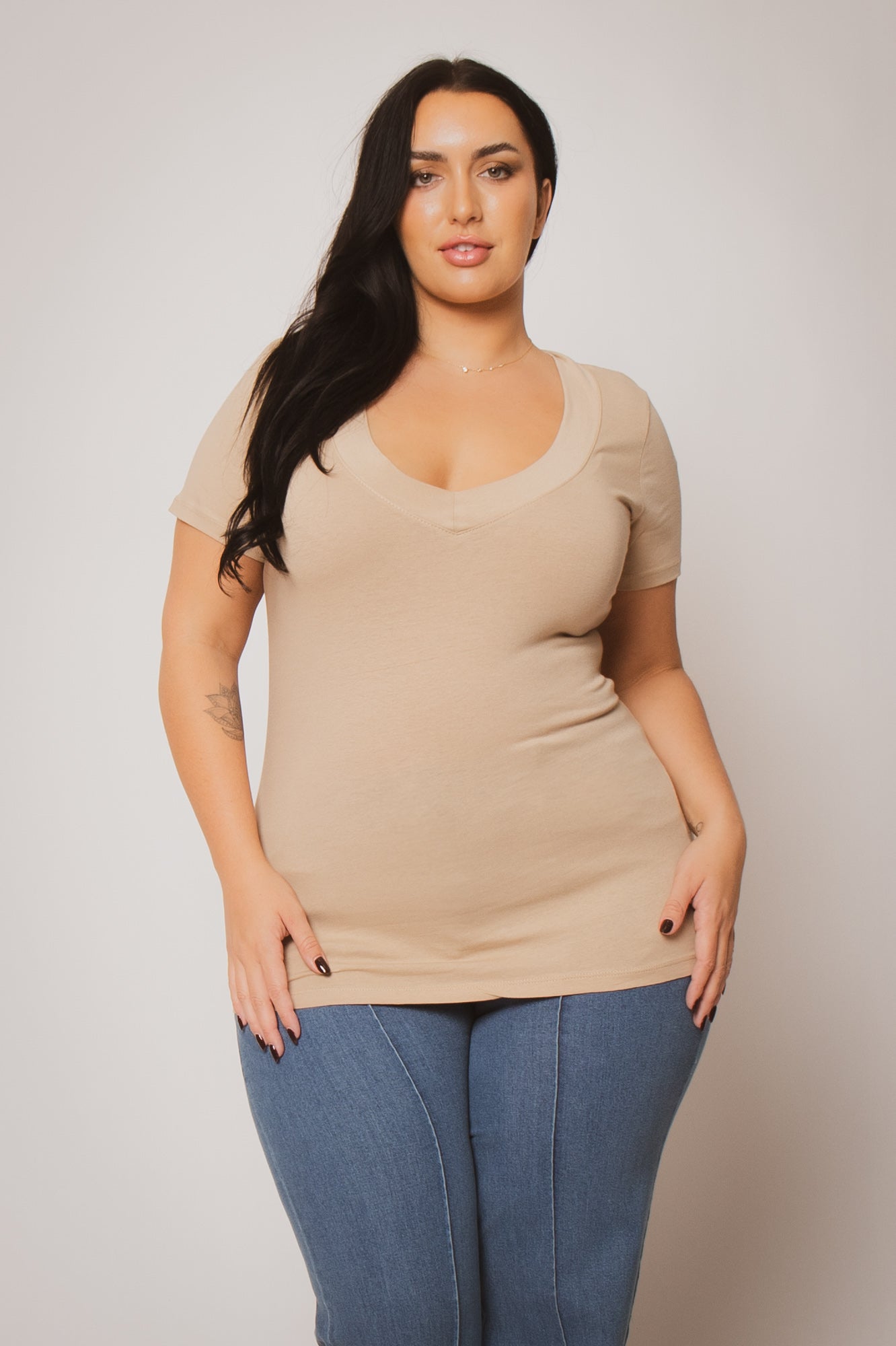Plus Size Perfect V Tee - Taupe