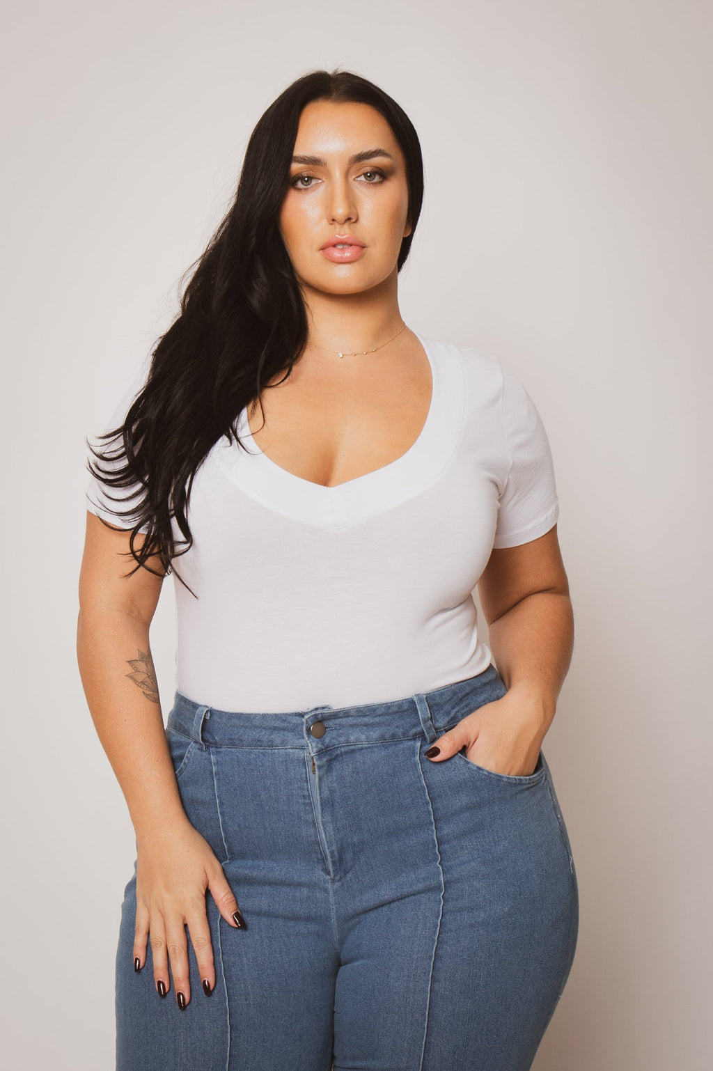 Plus Size Perfect V Tee - White
