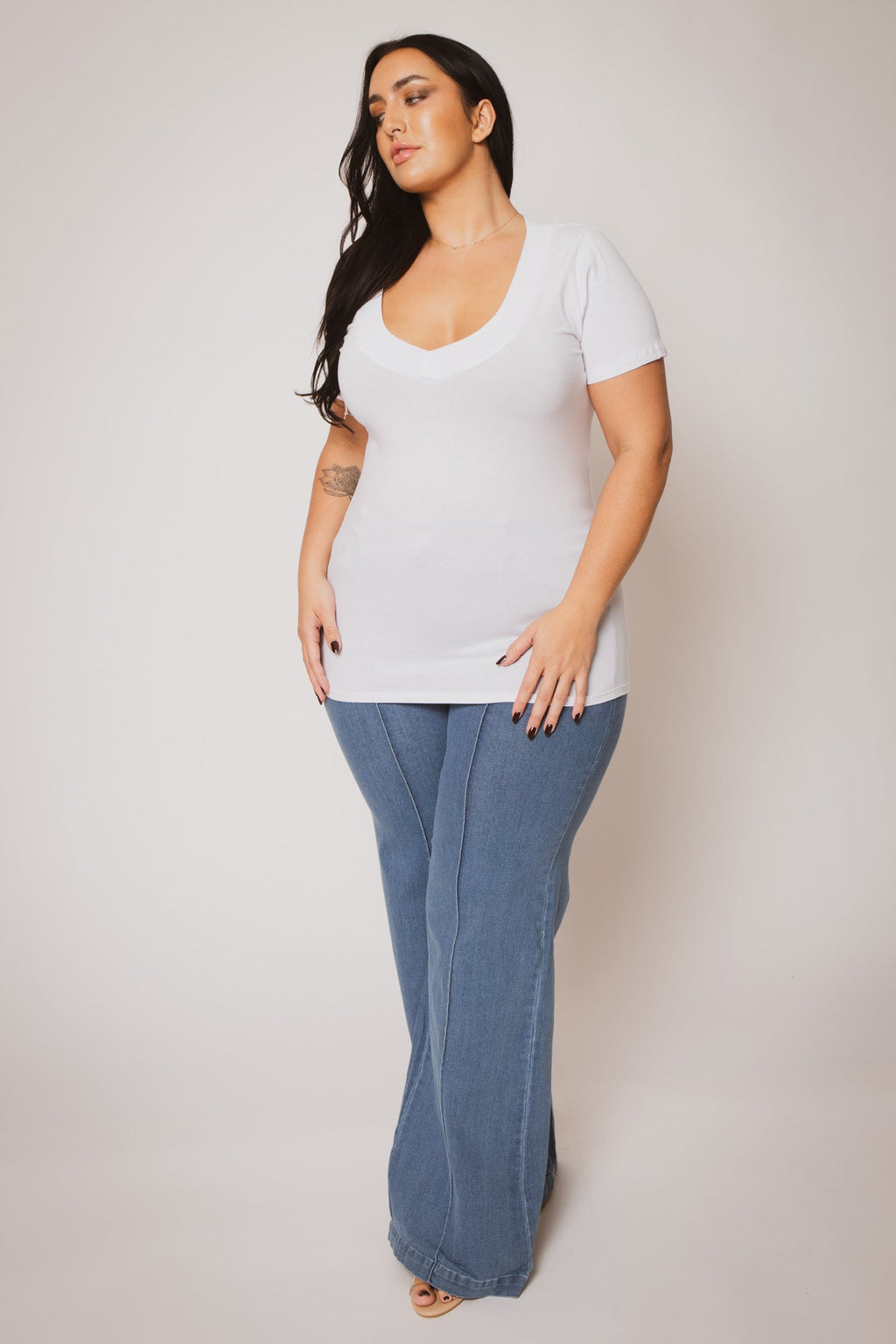 Plus Size Perfect V Tee - White