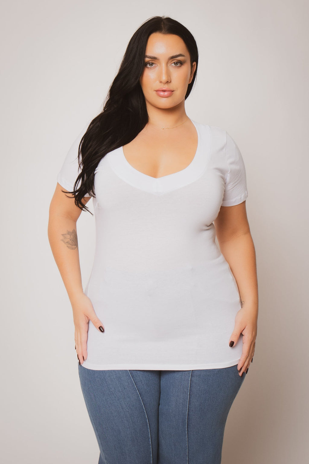 Plus Size Perfect V Tee - White