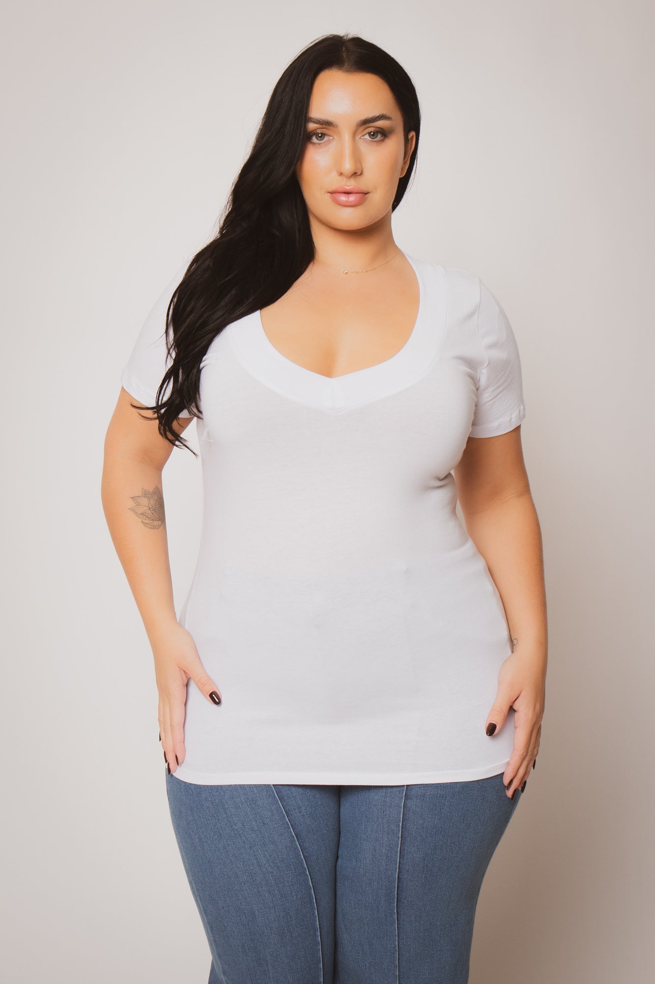 Plus Size Perfect V Tee - White