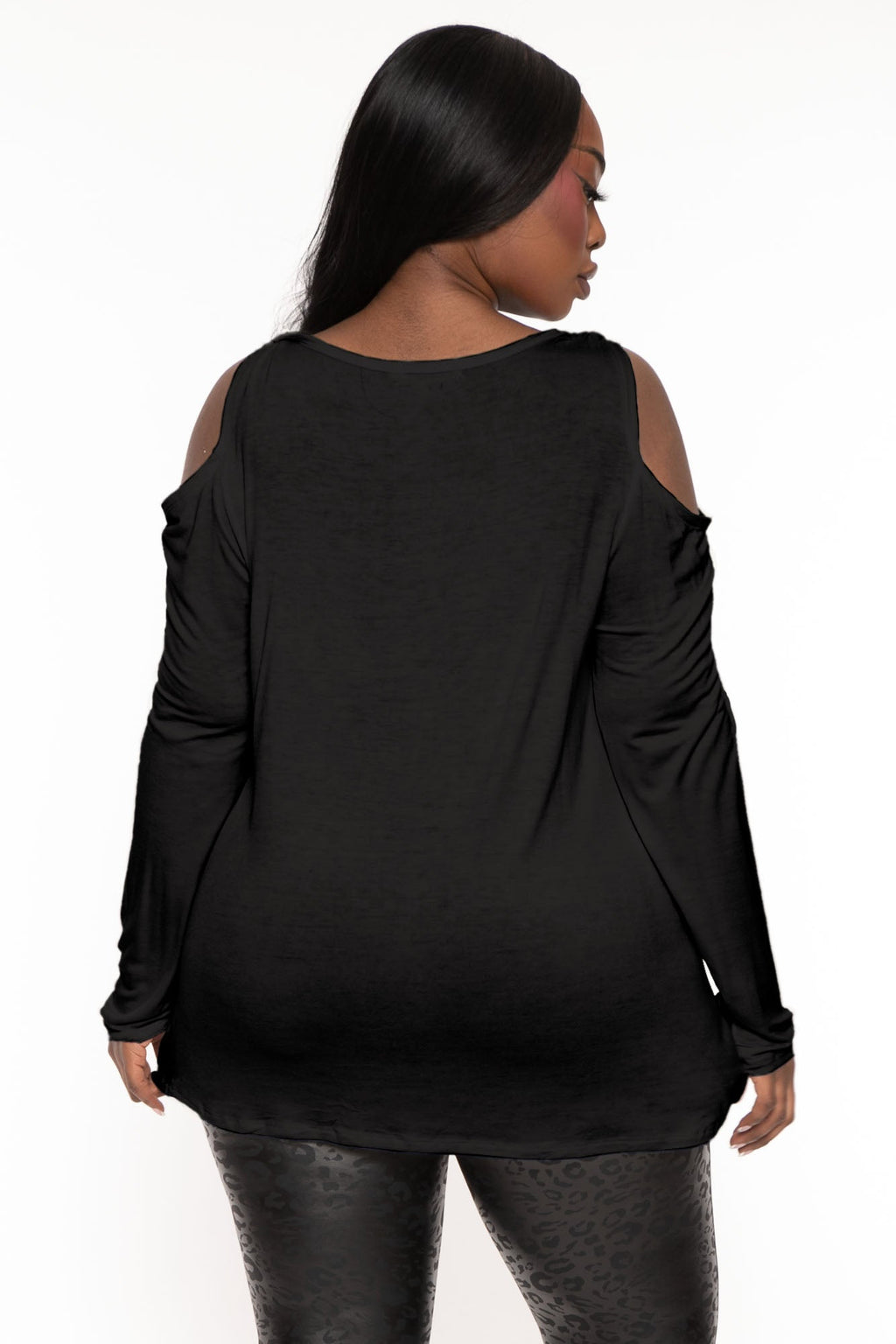 Plus Size  Cold Shoulder Knit Top - Black