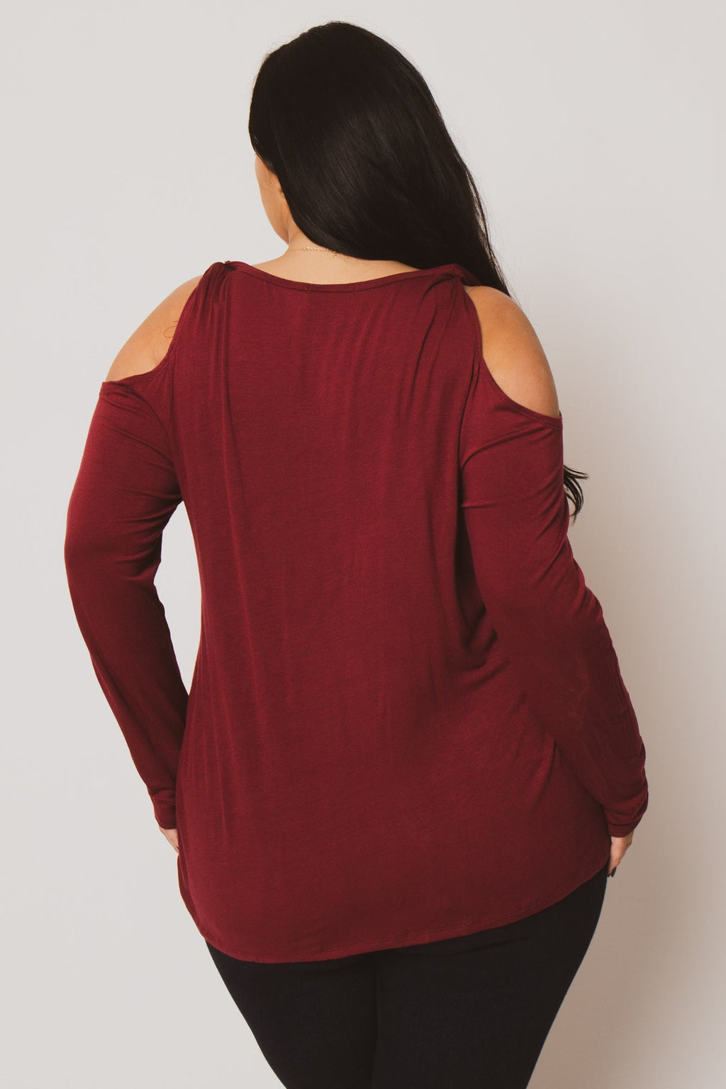 Plus Size  Cold Shoulder Knit Top - Burgundy