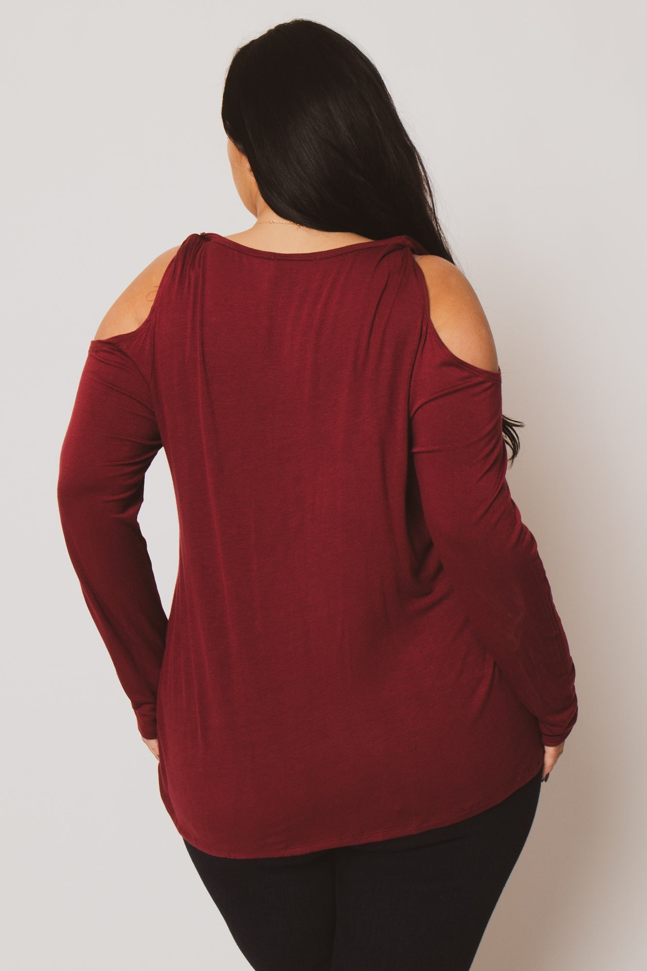 Plus Size  Cold Shoulder Knit Top - Burgundy