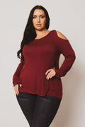 Plus Size  Cold Shoulder Knit Top - Burgundy