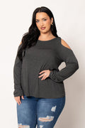 Plus Size  Cold Shoulder Knit Top - Charcoal