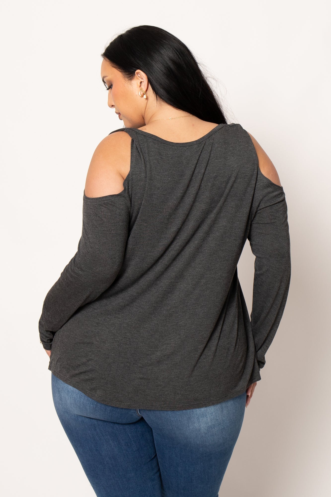 Plus Size  Cold Shoulder Knit Top - Charcoal