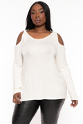 Plus Size  Cold Shoulder Knit Top - Cream