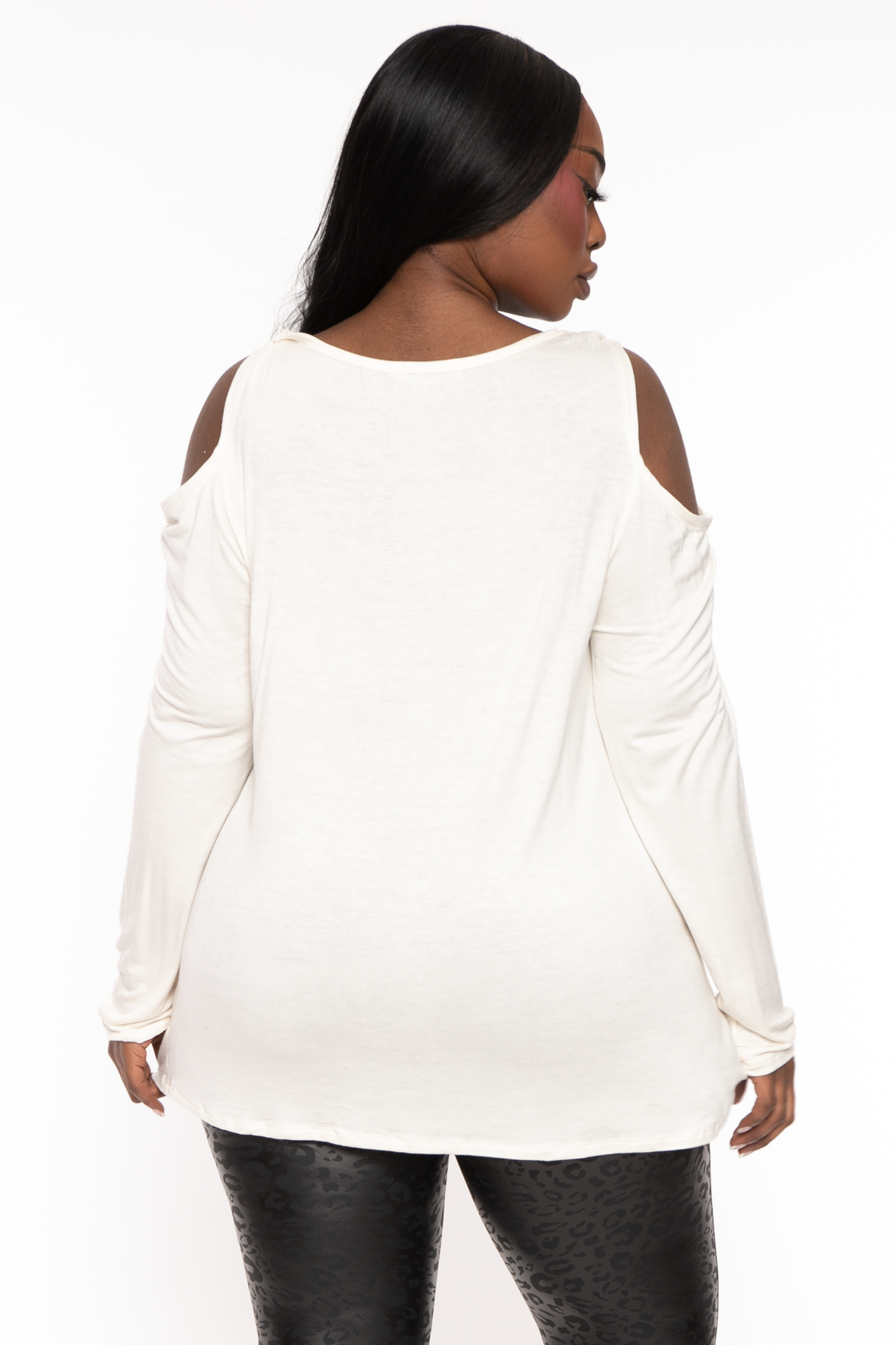 Plus Size  Cold Shoulder Knit Top - Cream