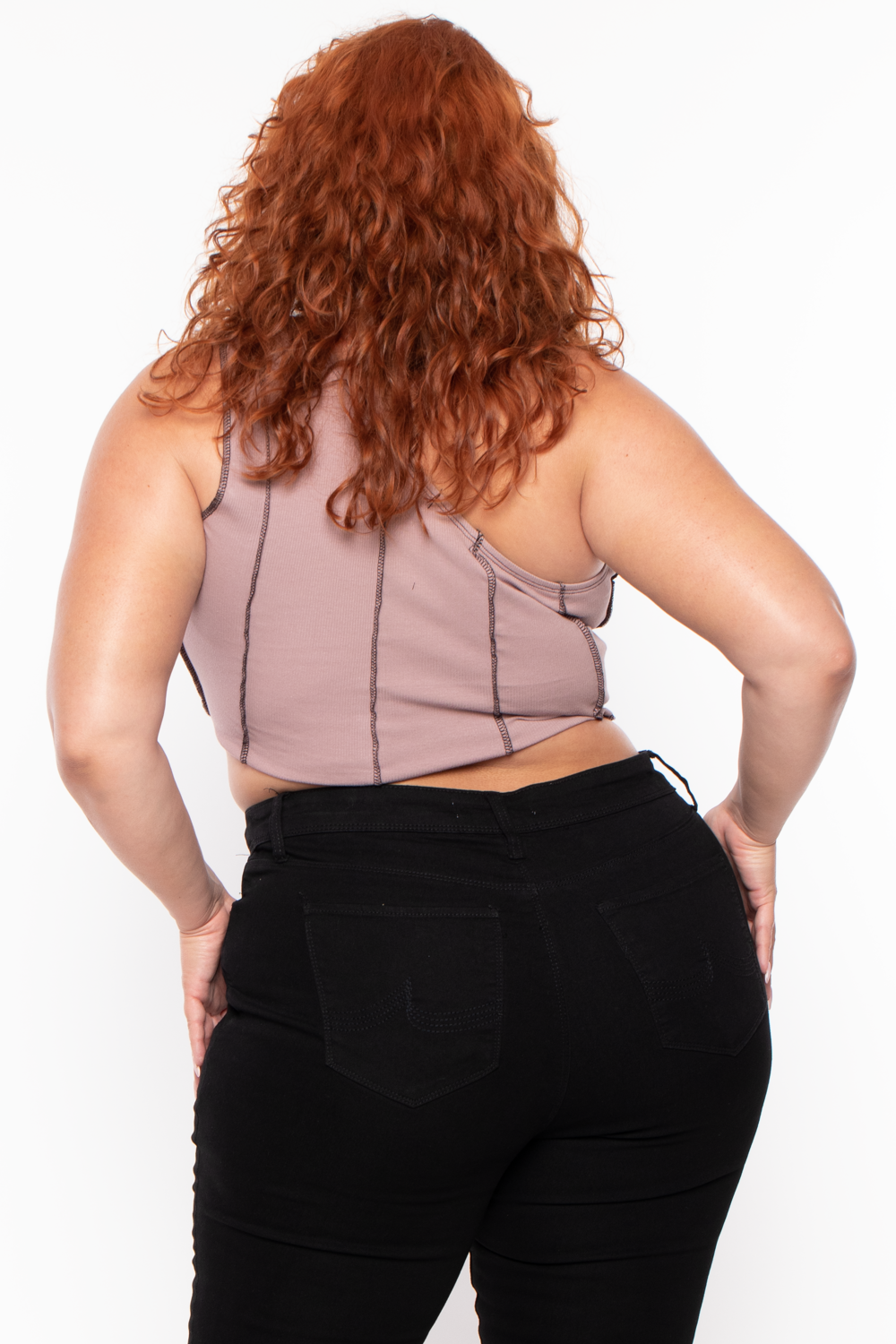 Plus Size Contrast Stitch Crop Top - Mocha