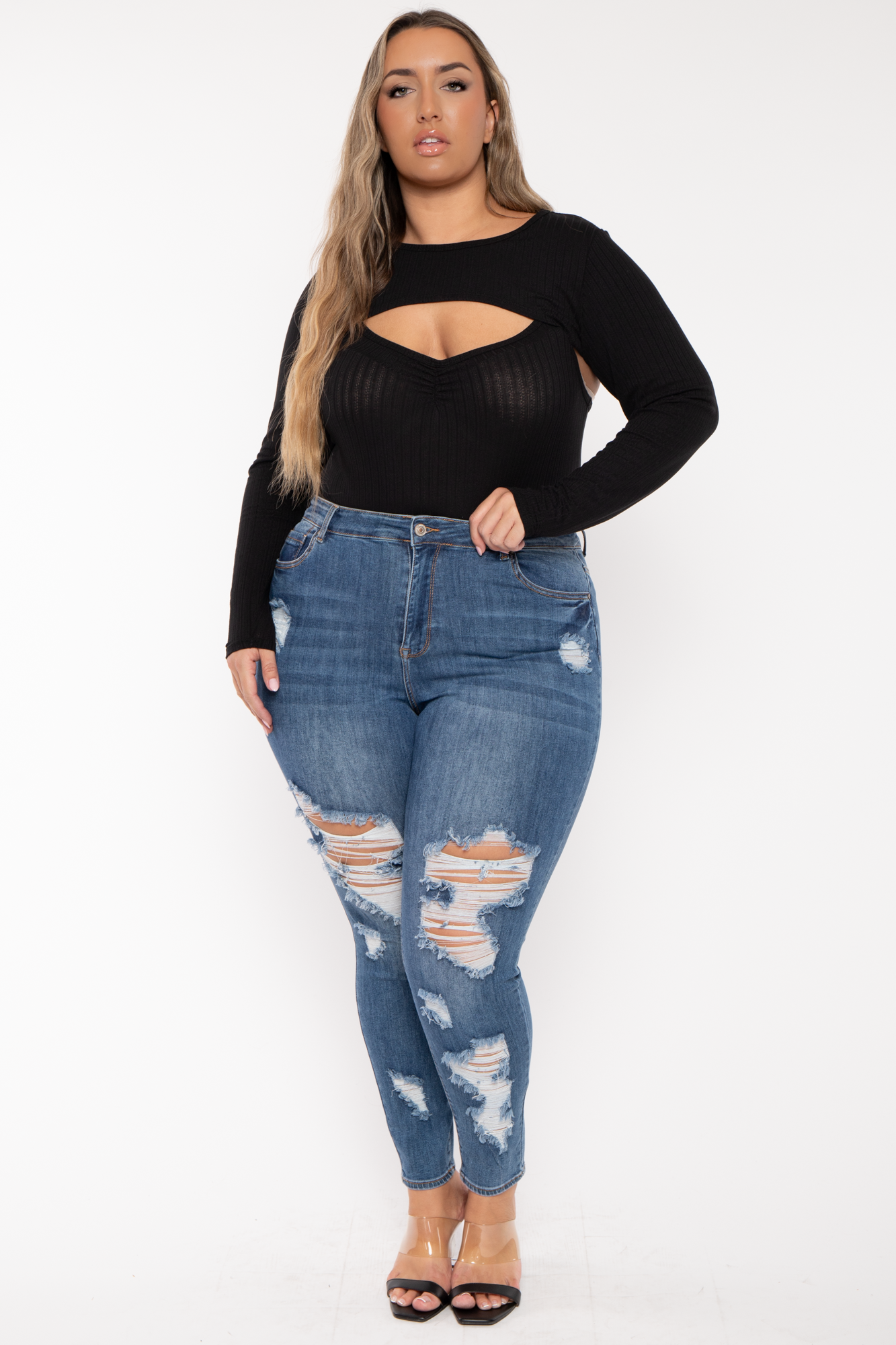 Plus Size Cristy 2pc Bodysuit  Set - Black