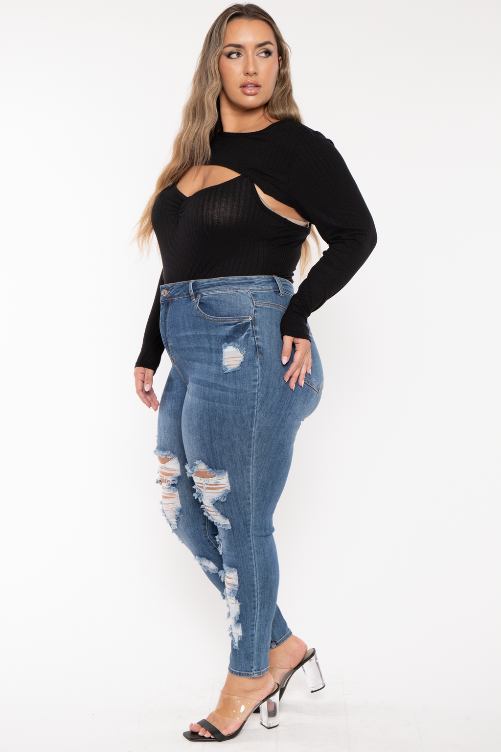 Plus Size Cristy 2pc Bodysuit  Set - Black