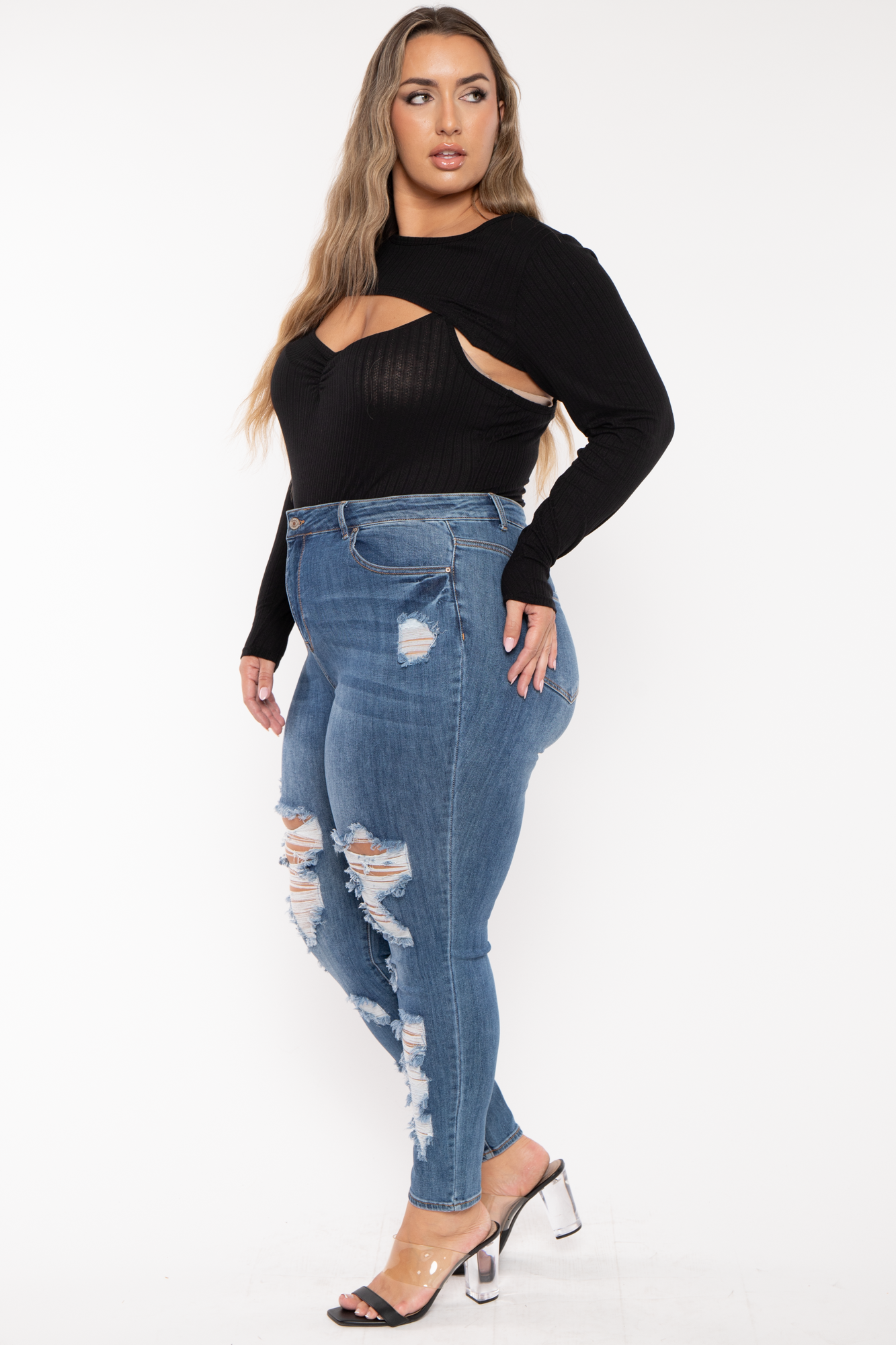 Plus Size Cristy 2pc Bodysuit  Set - Black