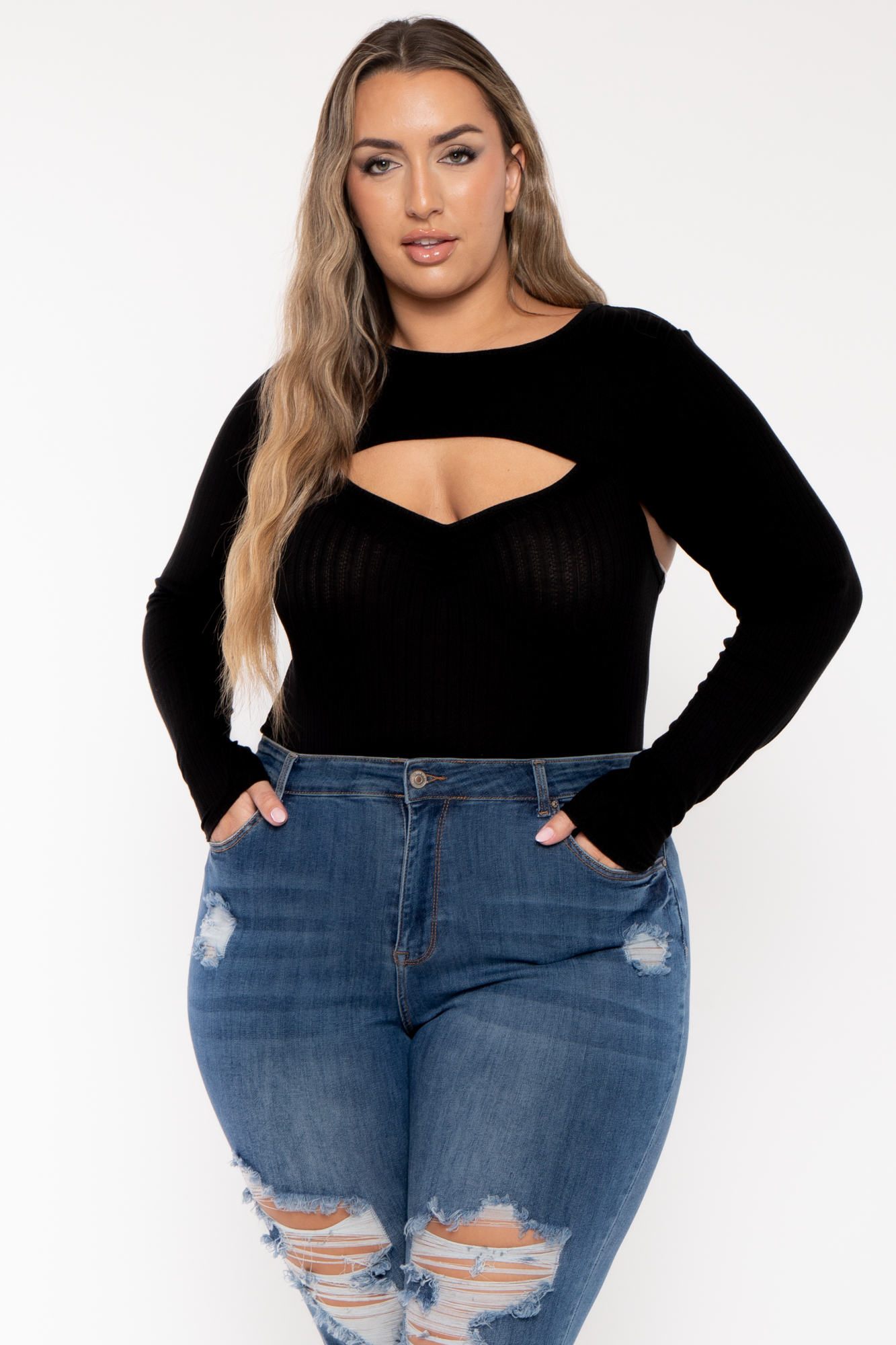 Plus Size Cristy 2pc Bodysuit  Set - Black