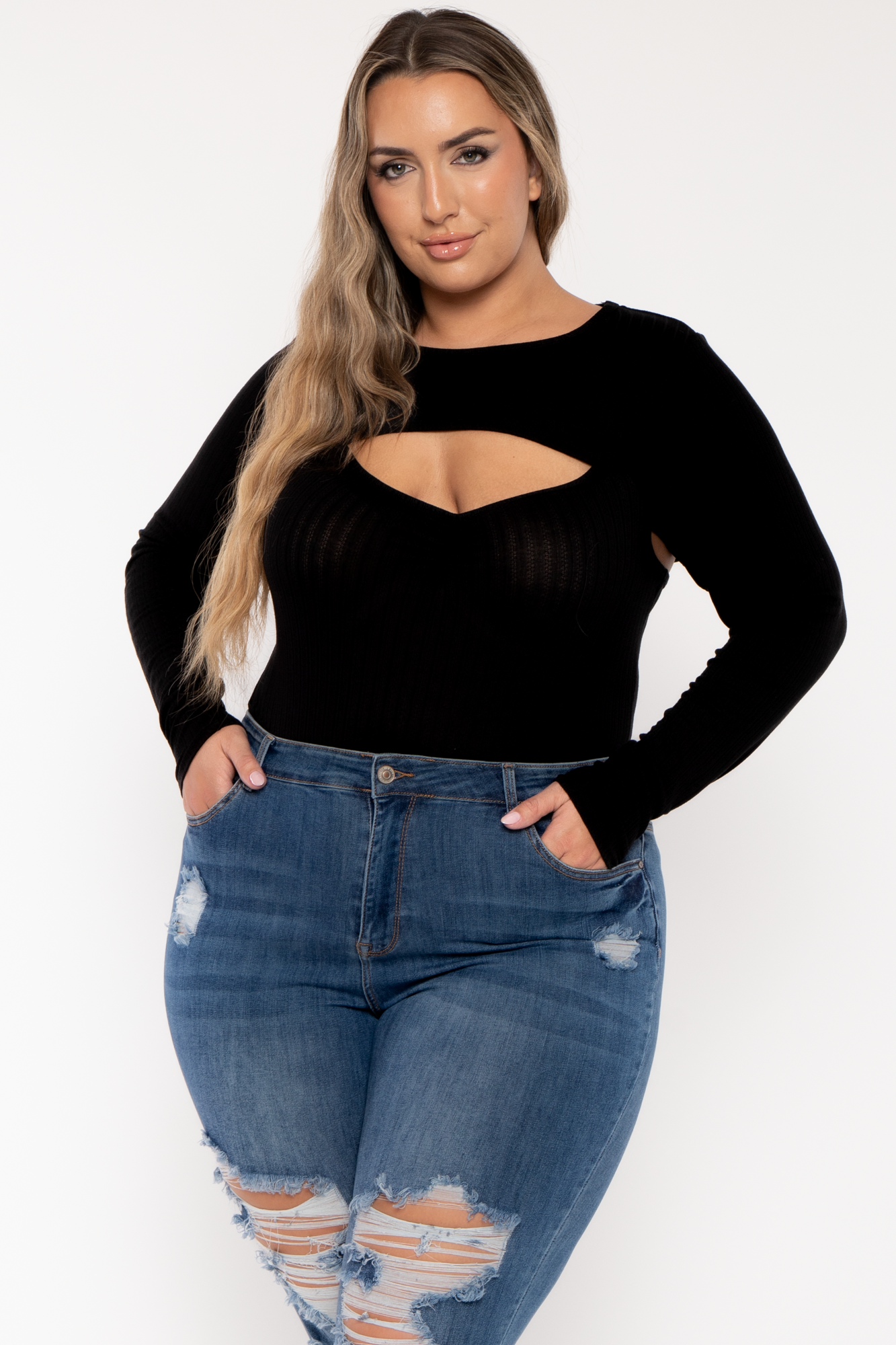 Plus Size Cristy 2pc Bodysuit  Set - Black