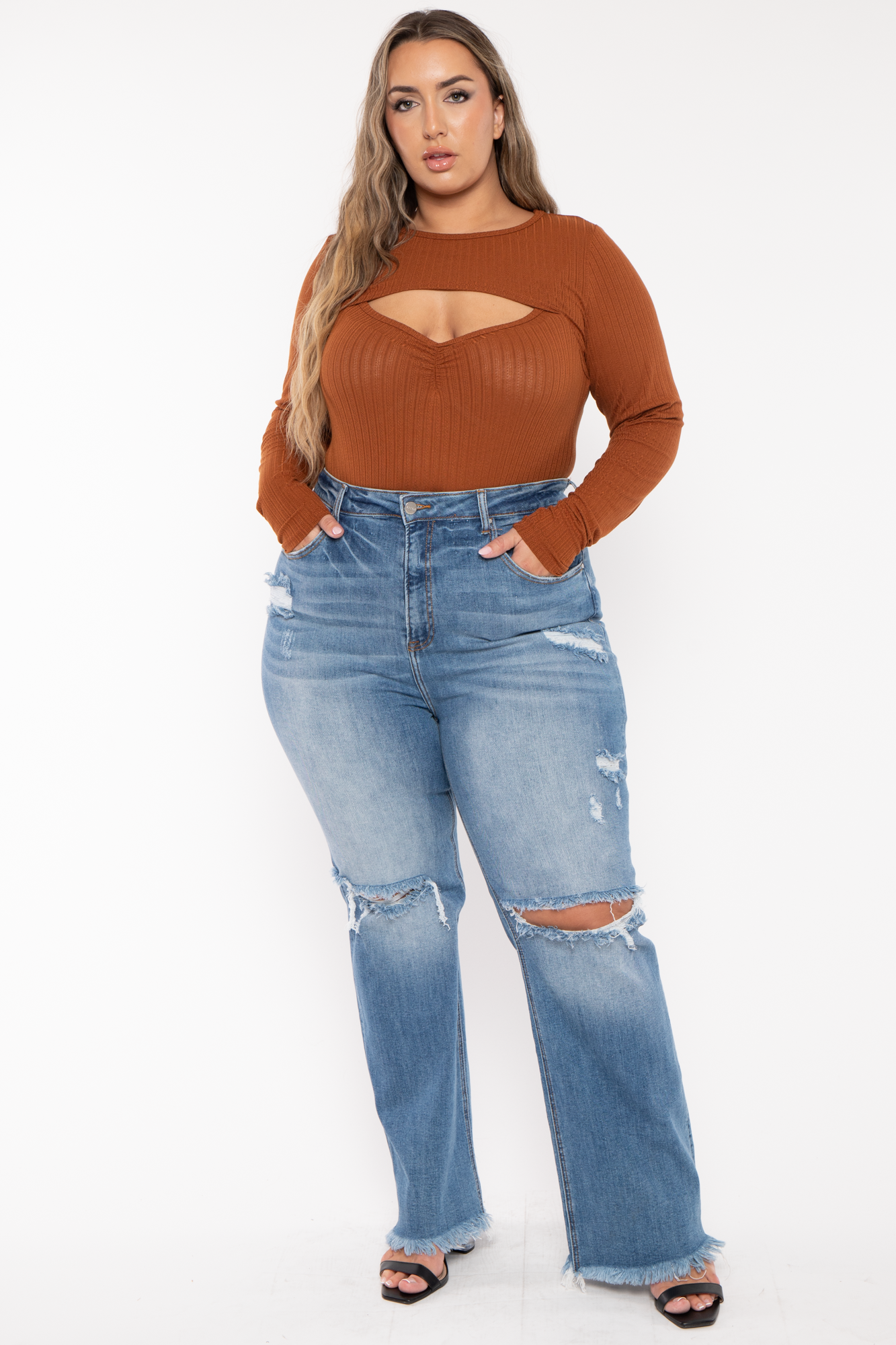 Plus Size Cristy 2pc Bodysuit  Set - Rust