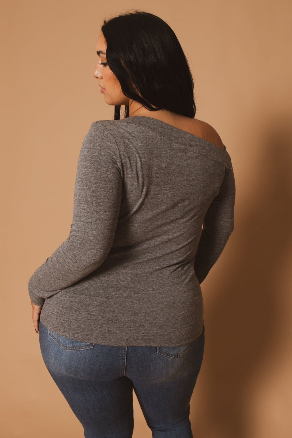Plus Size Della Asymmetric Neck Top - H. Grey
