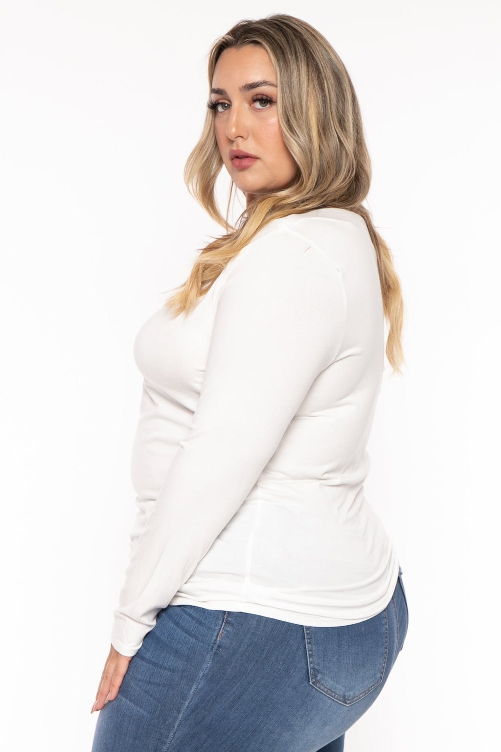 Plus Size Della Asymmetric Neck Top - Ivory