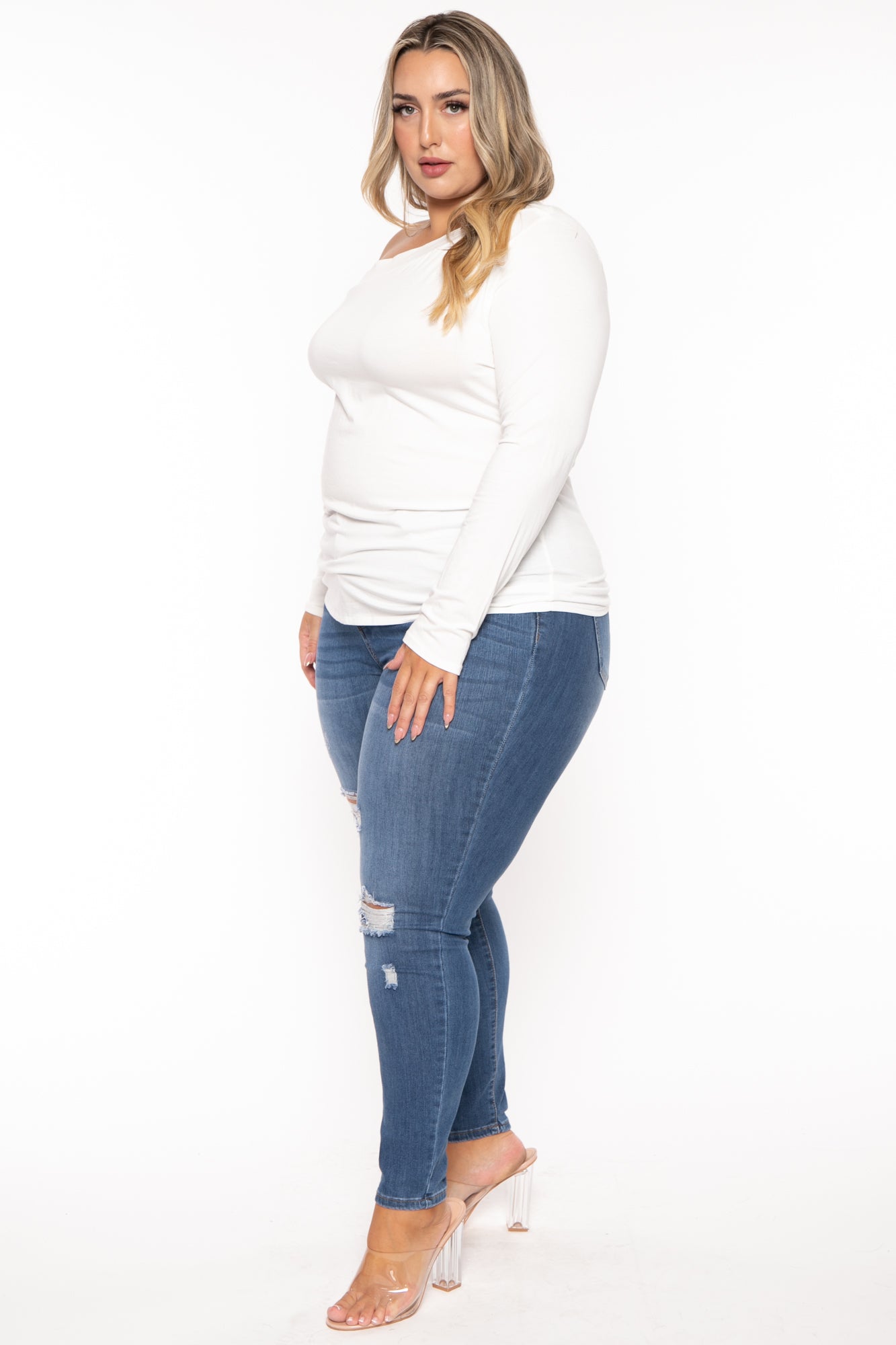 Plus Size Della Asymmetric Neck Top - Ivory