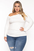Plus Size Della Asymmetric Neck Top - Ivory