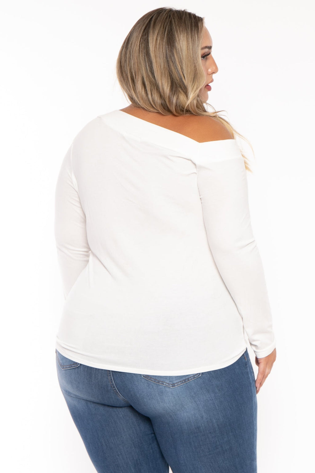 Plus Size Della Asymmetric Neck Top - Ivory