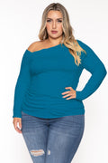Plus Size Della Asymmetric Neck Top - Turquoise